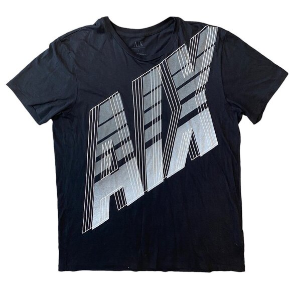AX Armani Exchange T-shirt Men's Large Logo Crew Neck Short Sleeve Black EUC - Picture 1 of 4